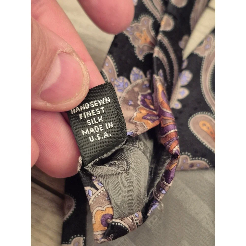 Robert Talbott Best of Class‎ Mens Silk Paisley Tie Black Purple Orange USA Made
